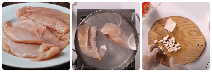 Step 1 Prepare and boil the chicken breast Rainbow Salad