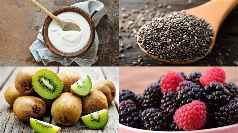 Ingredients for chia seed fruit yogurt dish