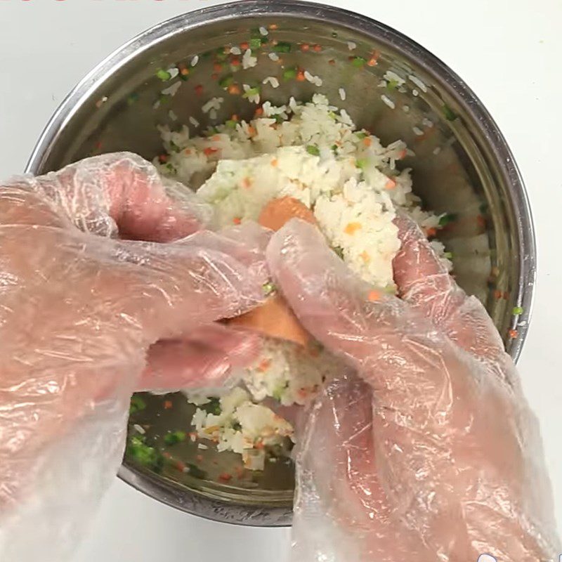 Step 2 Shape the mixture for Fried Cold Rice Wrapped with Sausage