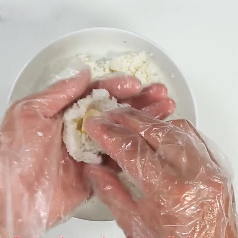 Step 1 Shaping Fried Rice Wrapped in Cheese