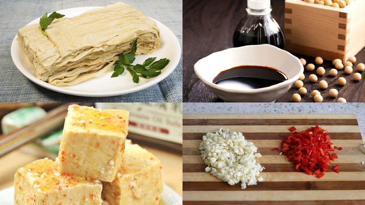 Ingredients for crispy fried tofu skin dish