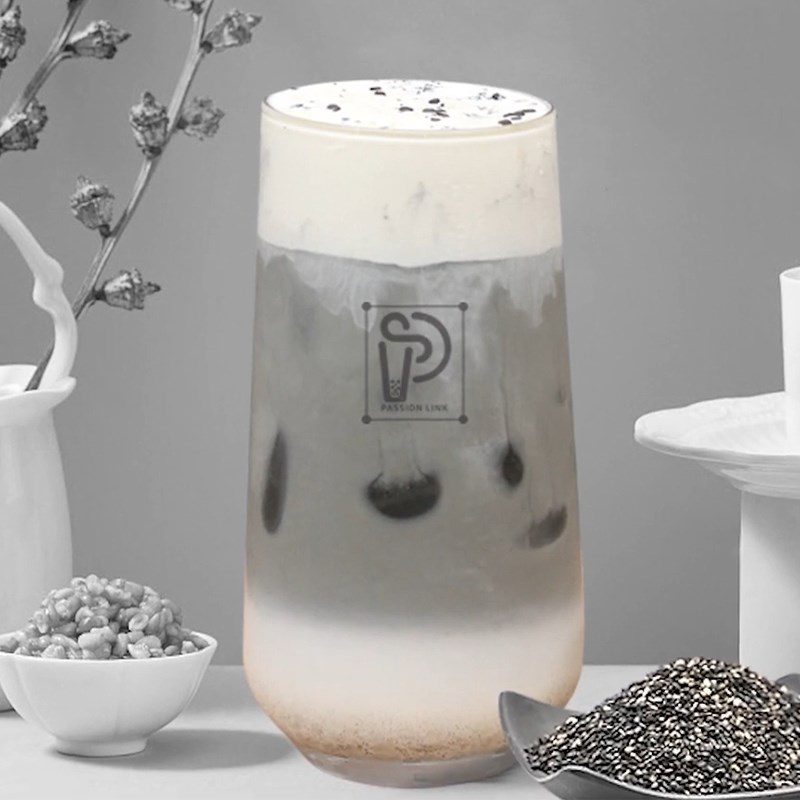 Step 4 Final product Black sesame latte with milk cream