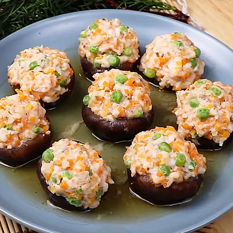 Step 5 Final Product Shiitake mushrooms stuffed with shrimp