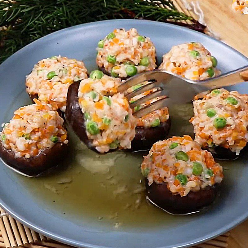 Step 5 Final Product Shiitake mushrooms stuffed with shrimp