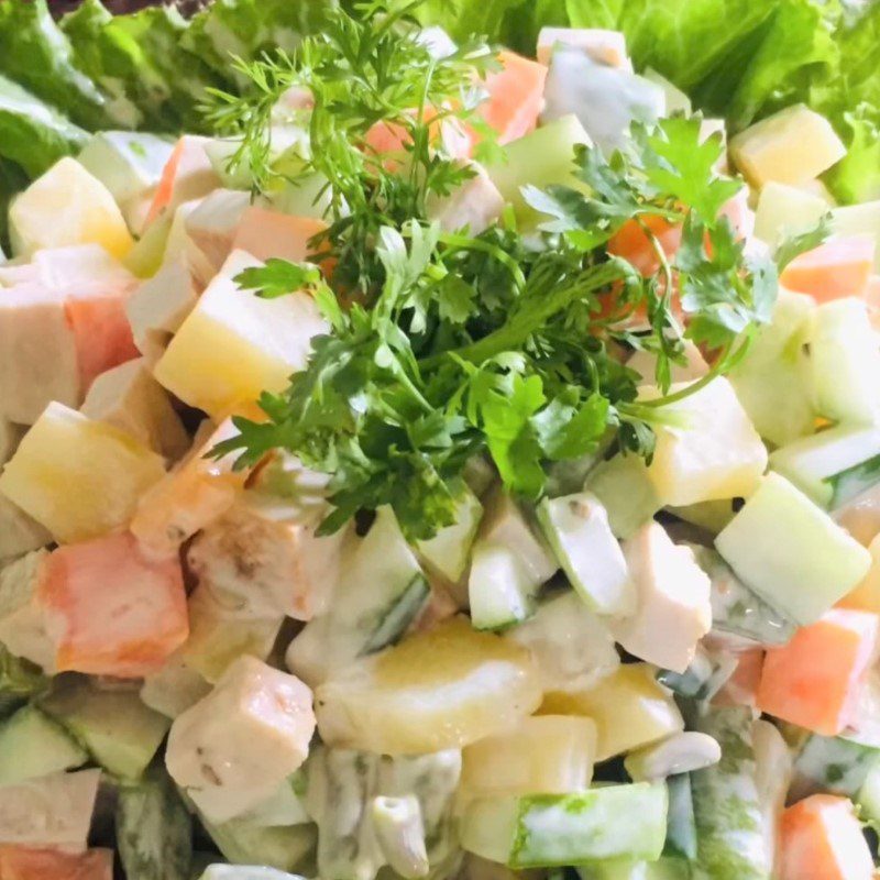 Step 4 Finished Product Cucumber lettuce potato salad