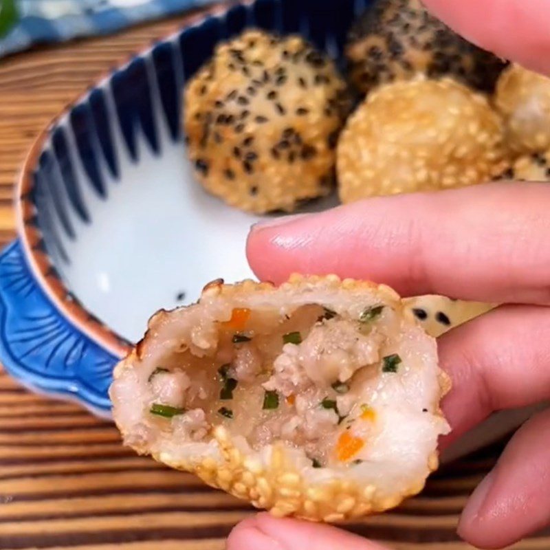 Step 4 Final product Fried sticky rice cake with meat filling