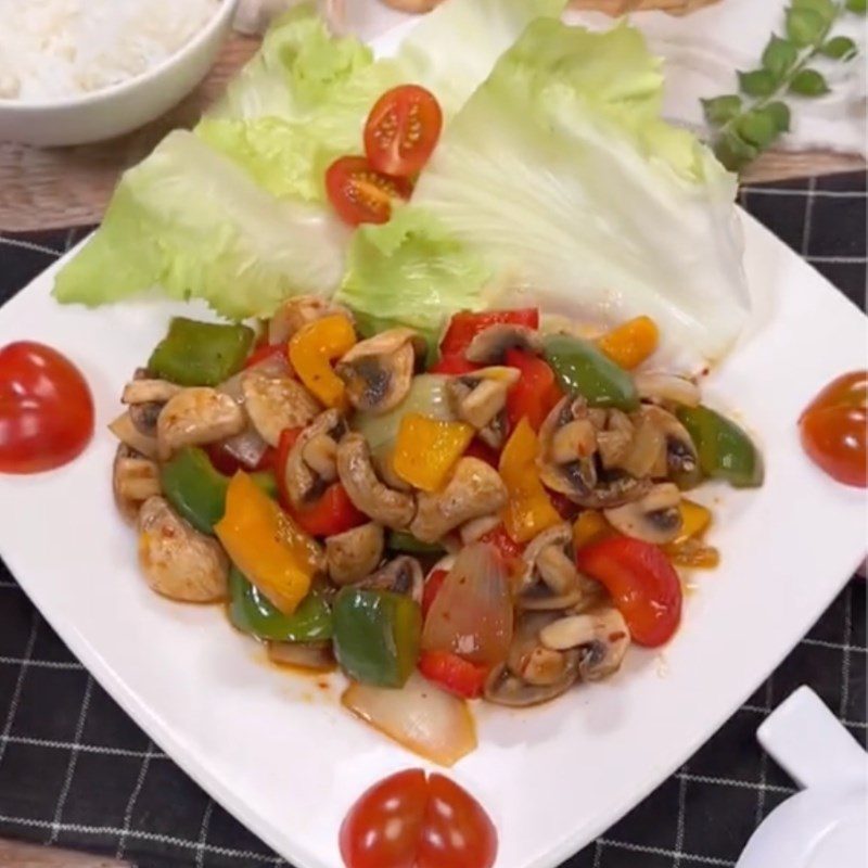 Step 5 Final product Stir-fried oyster mushrooms with bell peppers