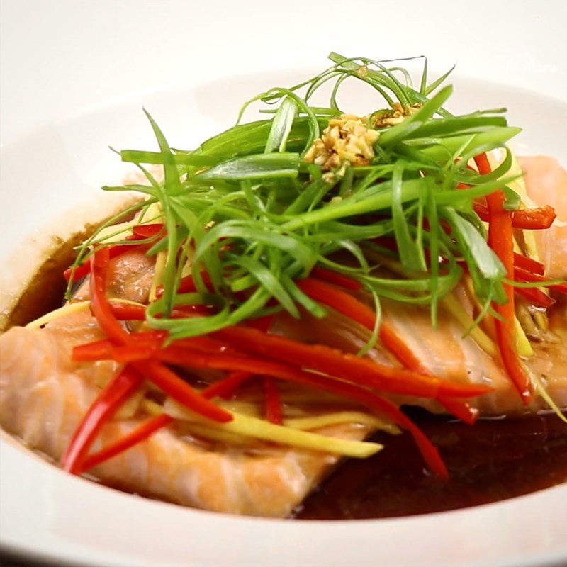 Step 5 Final Product Steamed Salmon with Soy Sauce