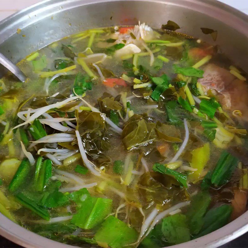 Step 5 Final product Sour soup with giang leaves