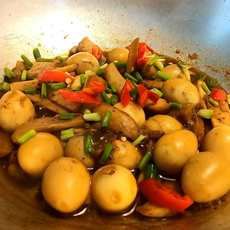 Step 5 Final product Quail eggs stewed with chicken thigh mushrooms