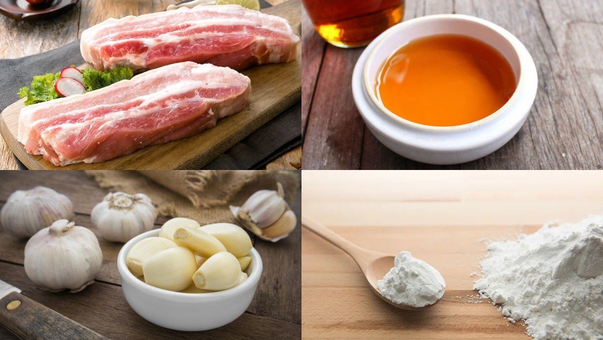 Ingredients for fried pork belly with fish sauce
