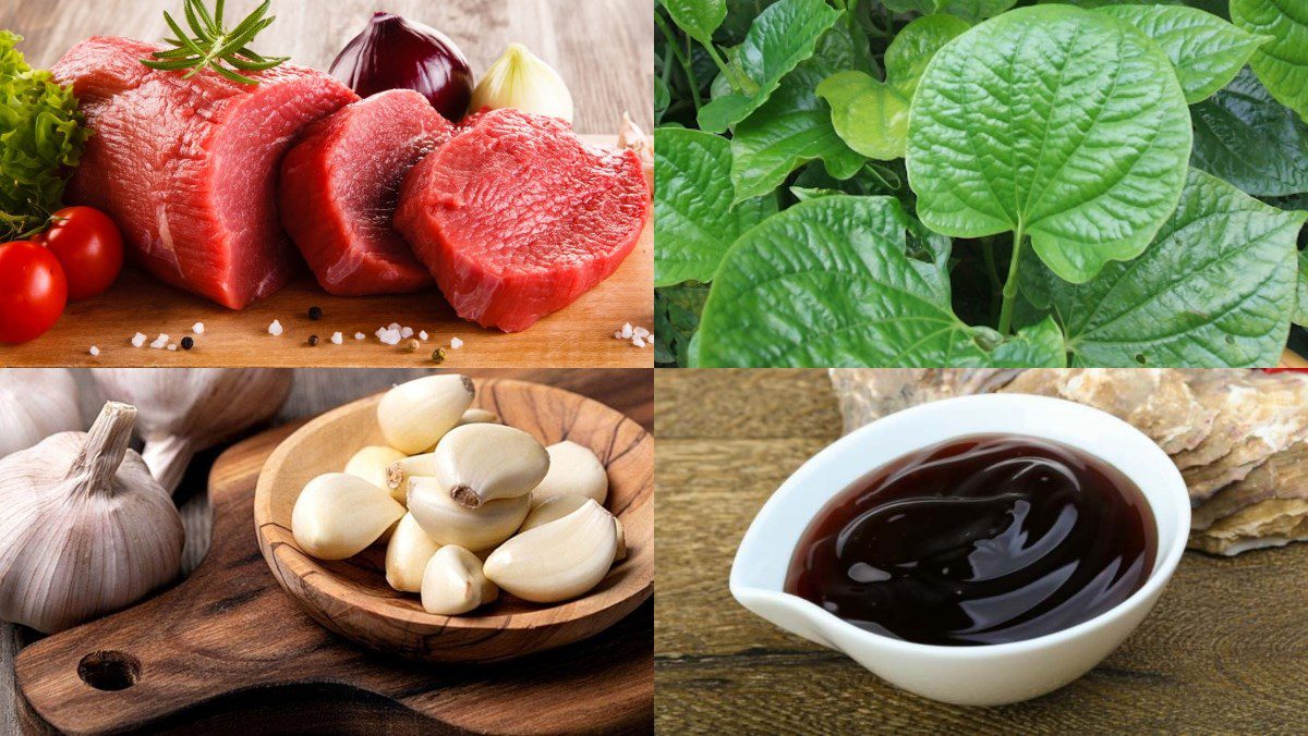 Ingredients for stir-fried beef with betel leaves