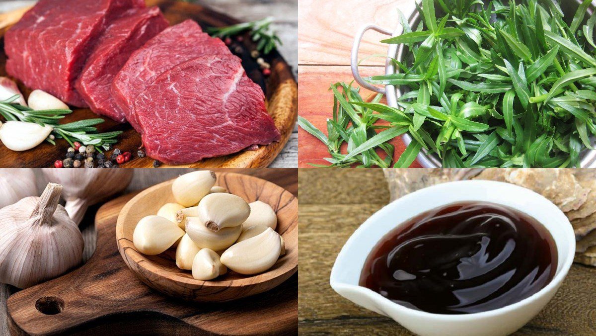 Ingredients for stir-fried beef with rice paddy herb