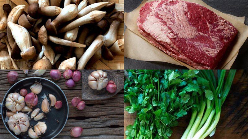 Ingredients for the dish 2 ways to make stir-fried straw mushrooms with beef and stir-fried straw mushrooms with chicken