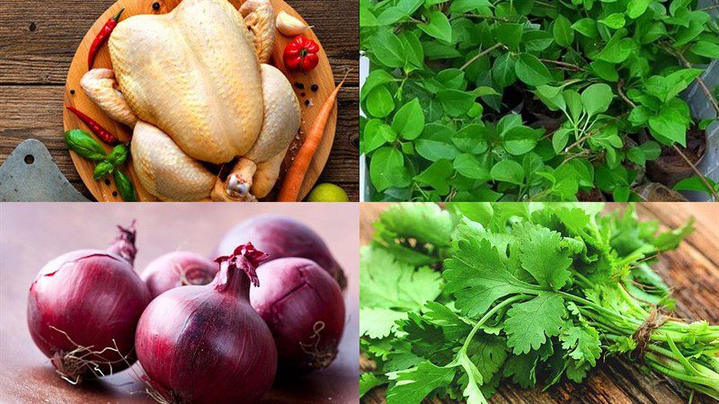 Ingredients for chicken soup with giang leaves