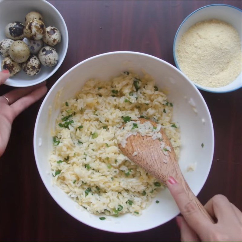 Step 1 Mix the rice Fried Quail Egg Wrapped in Cold Rice