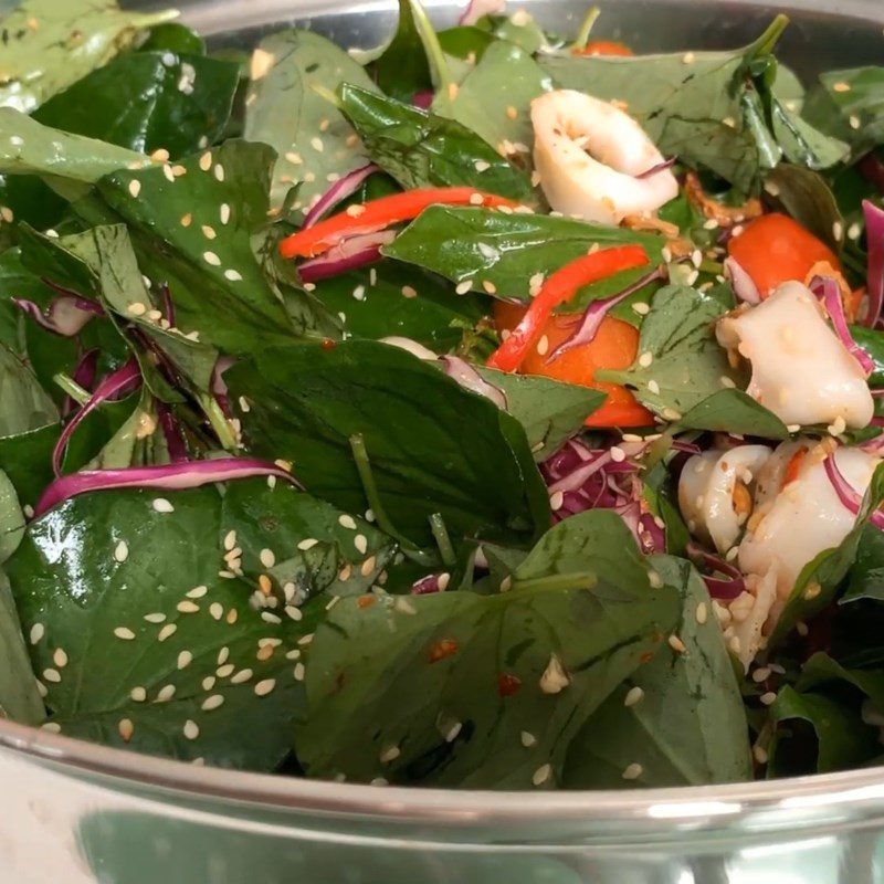 Step 5 Mixing the salad Water spinach squid salad