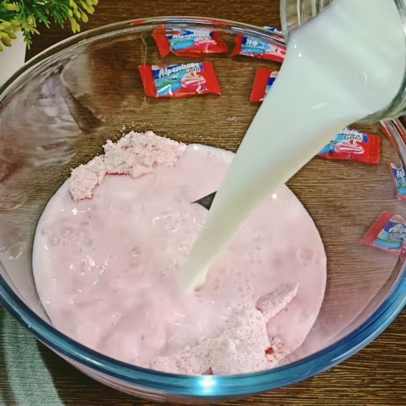 Step 2 Mixing strawberry milk mixture Strawberry ice cream from strawberry candy