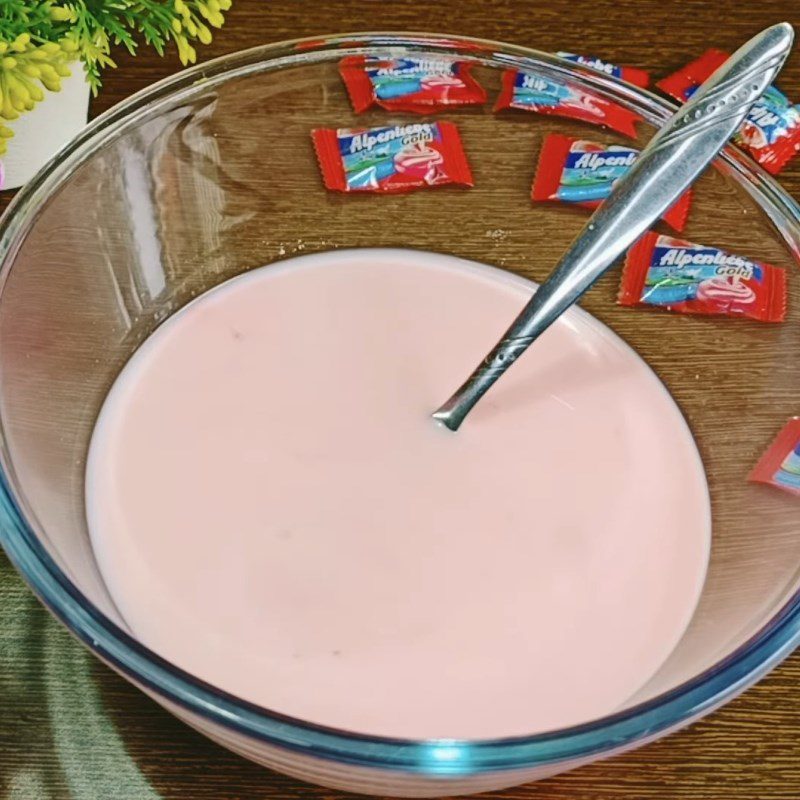Step 2 Mixing strawberry milk mixture Strawberry ice cream from strawberry candy