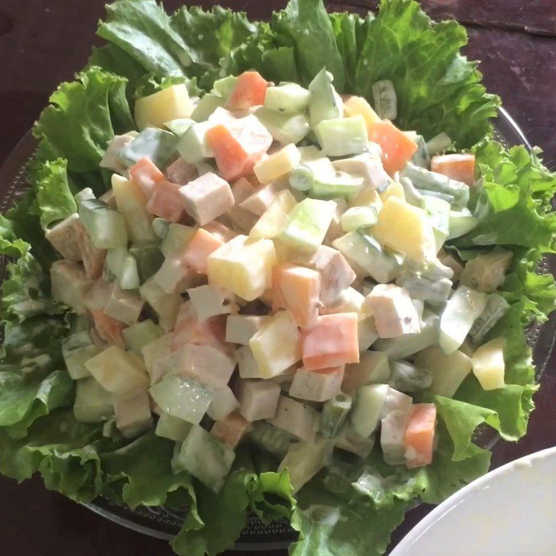 Step 3 Mix salad Cucumber lettuce potato salad
