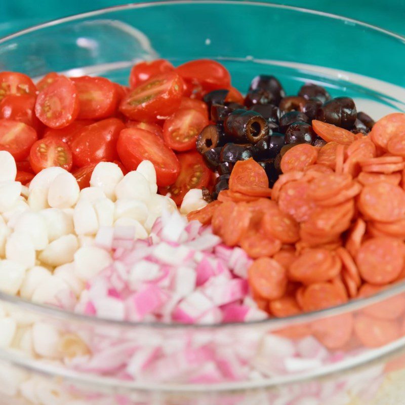 Step 3 Mix the salad for cheese sausage pasta salad