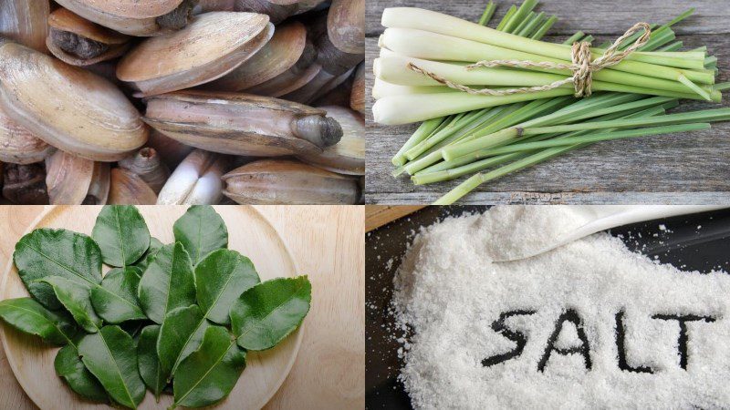 Ingredients for steamed razor clams with lemongrass