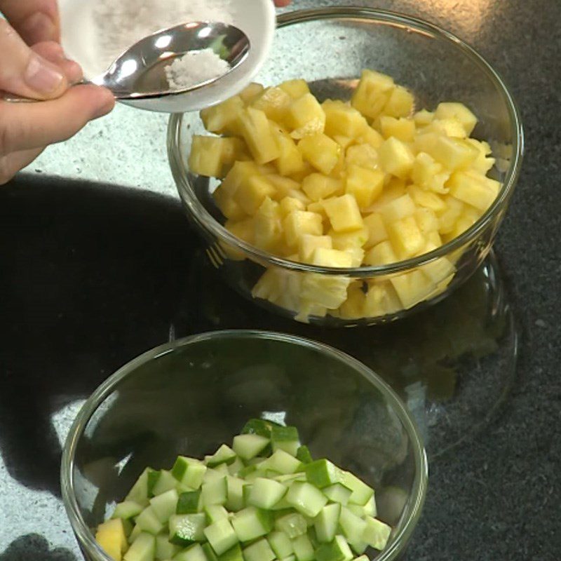 Step 2 Marinate cucumber and pineapple for Pineapple Salad