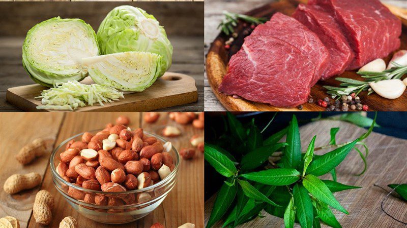 Ingredients for beef mixed with cabbage