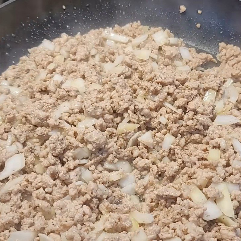 Step 1 Sauté shrimp filling for Hue dry pancake with shrimp filling using a mold