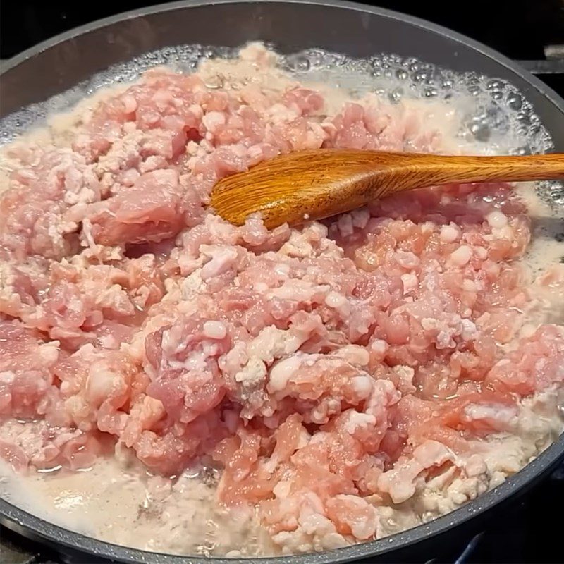 Step 1 Sauté shrimp filling for Hue dry pancake with shrimp filling using a mold