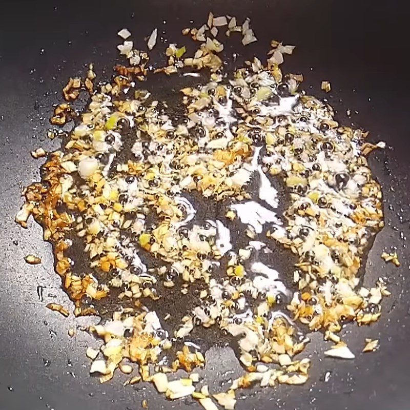 Step 2 Stir-fry filling for vegetarian banh nam with mushroom filling