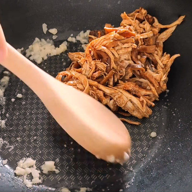 Step 4 Sauté the filling for Chicken Mushroom Cheese Buns