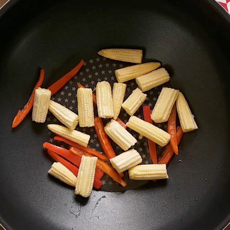 Step 5 Sauté vegetables Baby corn sautéed with beef