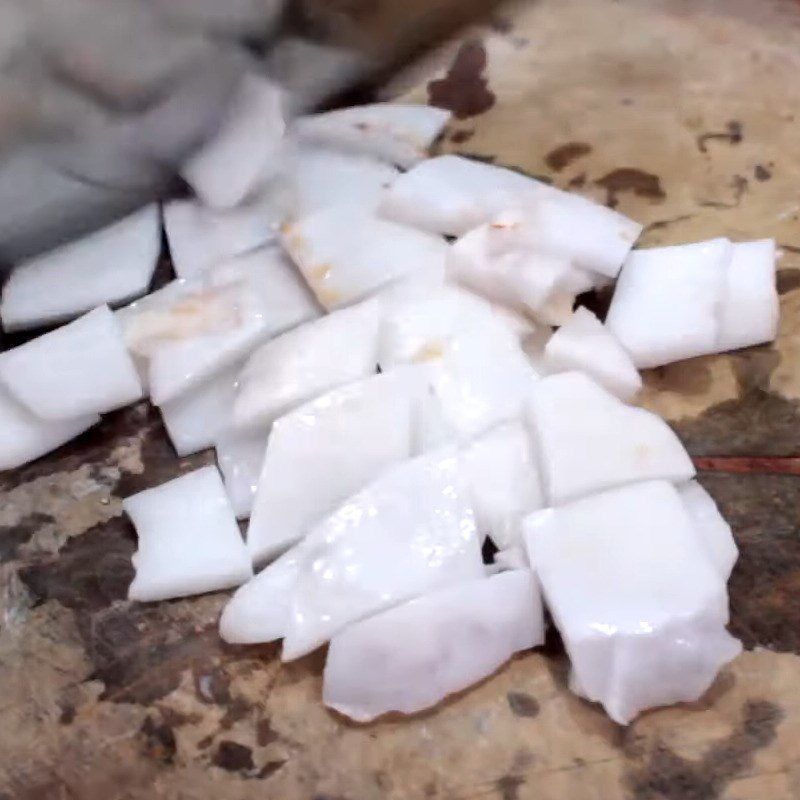 Step 2 Chop the coconut meat for Taro Coconut Milk