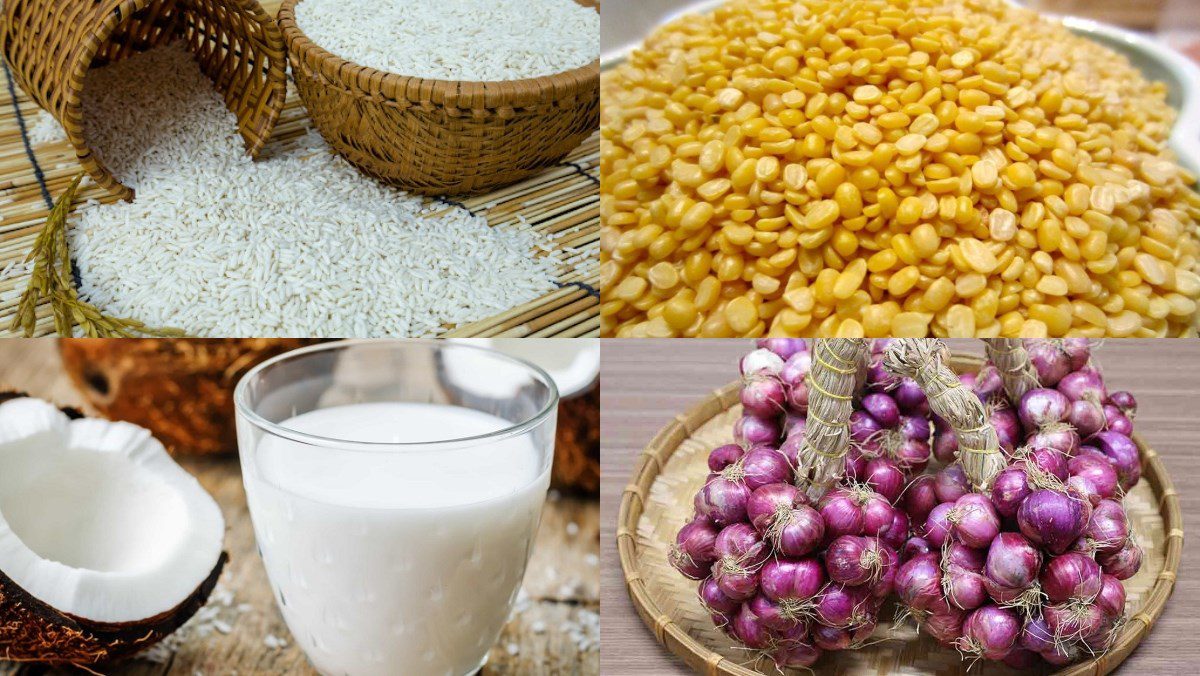 Ingredients for coconut milk sticky rice dish