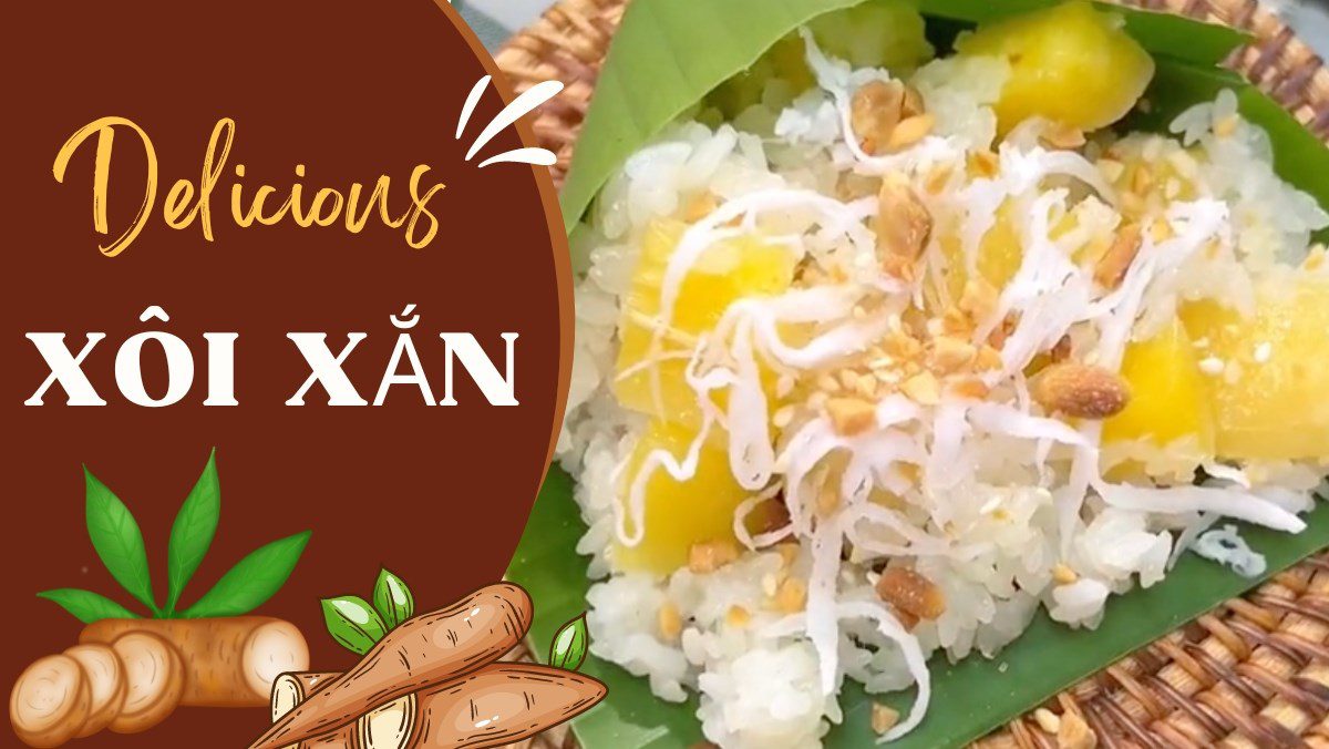 Vegetarian sticky rice with cassava (Recipe from the TikTok channel Green Vegetarian Kitchen)