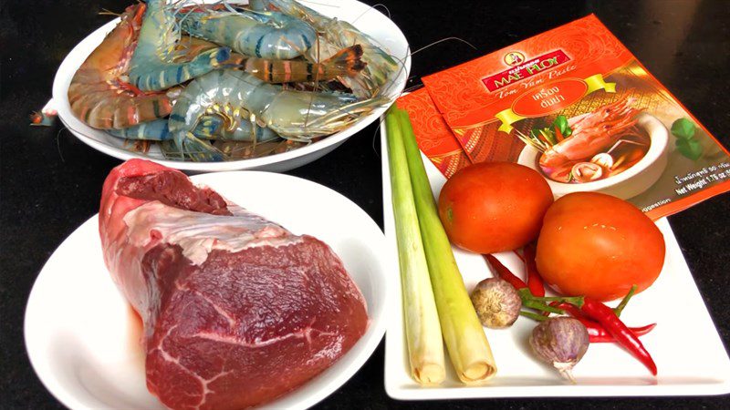 Ingredients for 3 ways to cook Thai Tom Yum hot pot