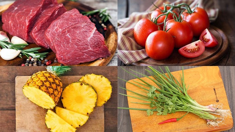 Ingredients for beef tomato pineapple soup