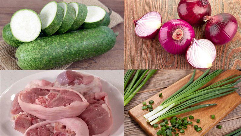 Ingredients for stewed pork trotter with green squash (winter melon)