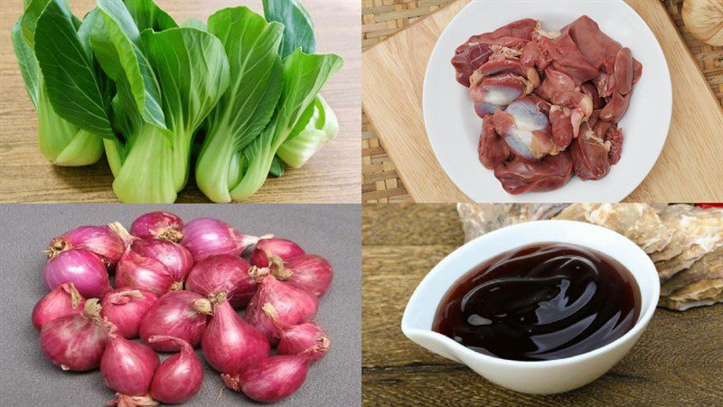 Ingredients for stir-fried bok choy with chicken intestines
