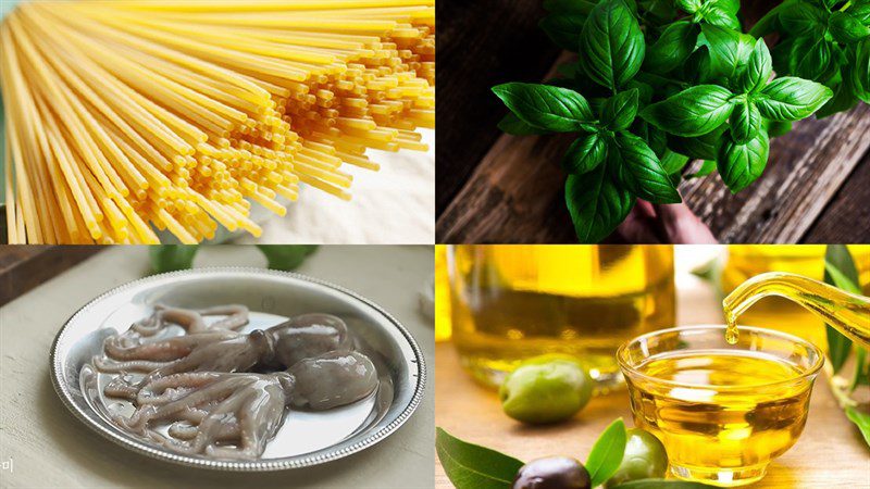 Ingredients for spaghetti aglio e olio