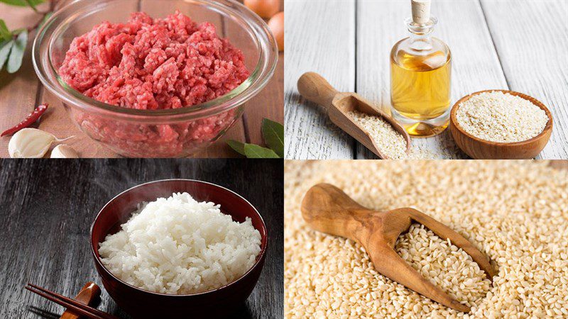 Ingredients for the dishes of stir-fried beef rice balls and pan-seared beef