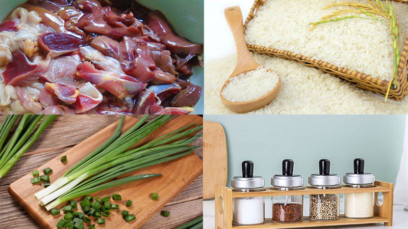 Ingredients for chicken intestine porridge dish