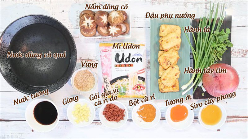 Ingredients for curry udon noodles