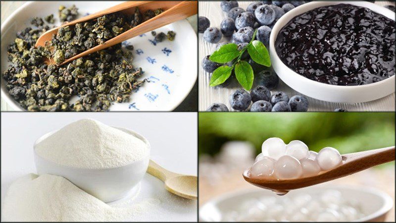 Ingredients for blueberry milk tea