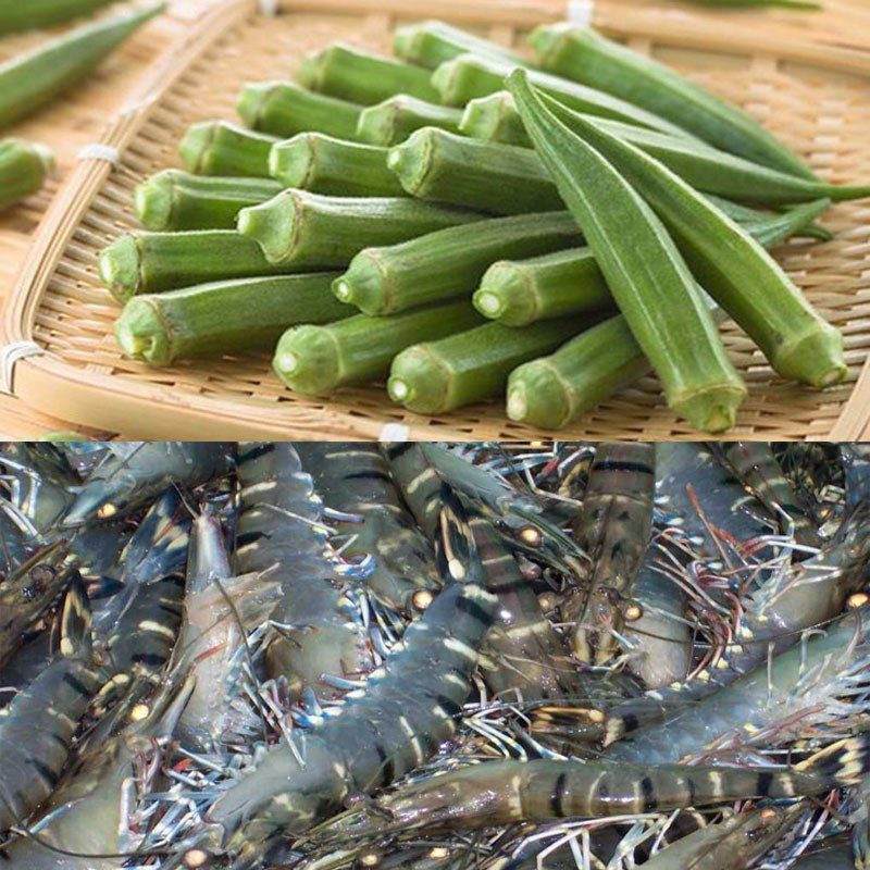 Ingredients for okra stir-fried with shrimp, okra stir-fried with beef