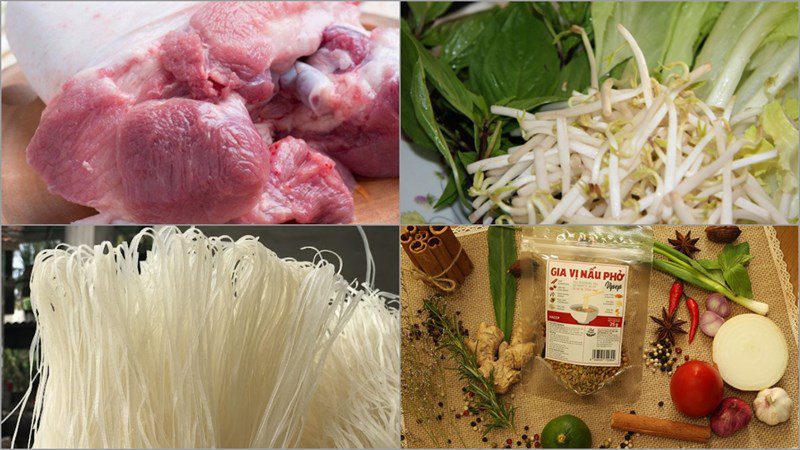 Ingredients for the dish 2 ways to cook pork pho