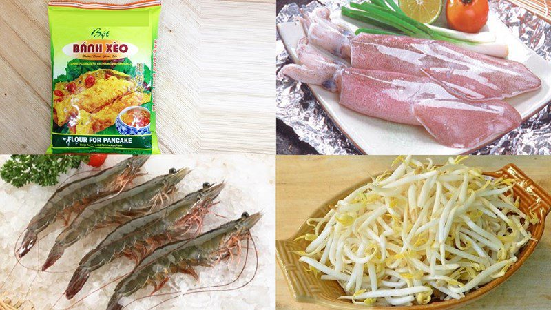 Ingredients for seafood pancake dish