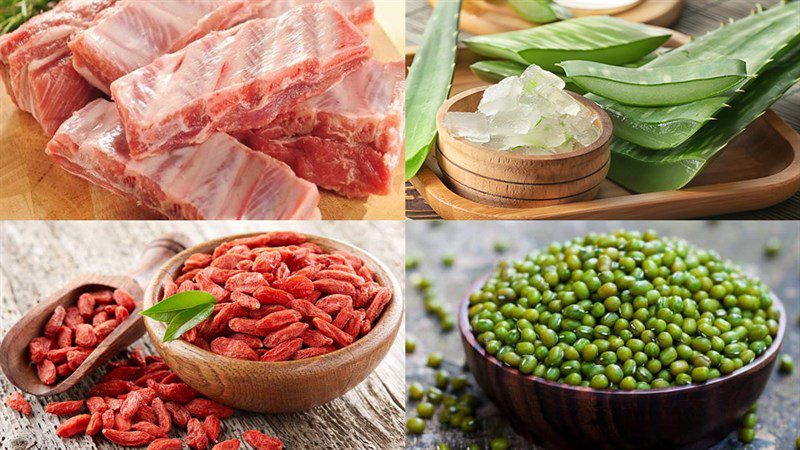 Ingredients for the dish 2 ways to make aloe vera soup with ribs and shrimp