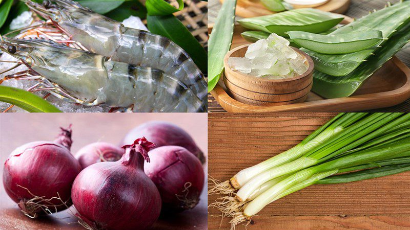 Ingredients for the dish 2 ways to make aloe vera soup with ribs and shrimp